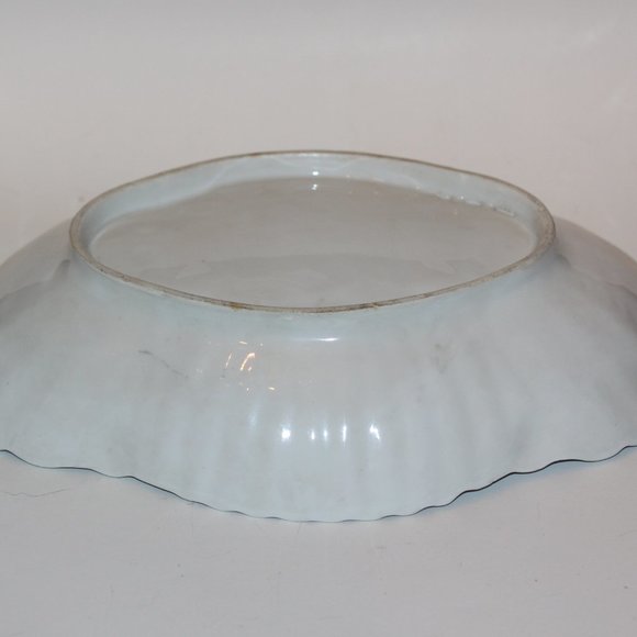 Vintage LARGE Hand Painted Console Bowl Scenic Pink & White Measures 13 x 9 x 3 - Picture 4 of 5